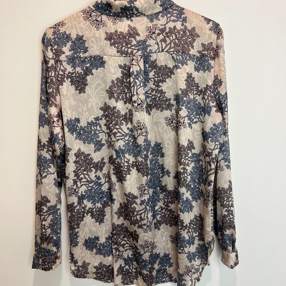 Tree Patterned Loose Silk Shirt - Beige - Picture 8 of 10